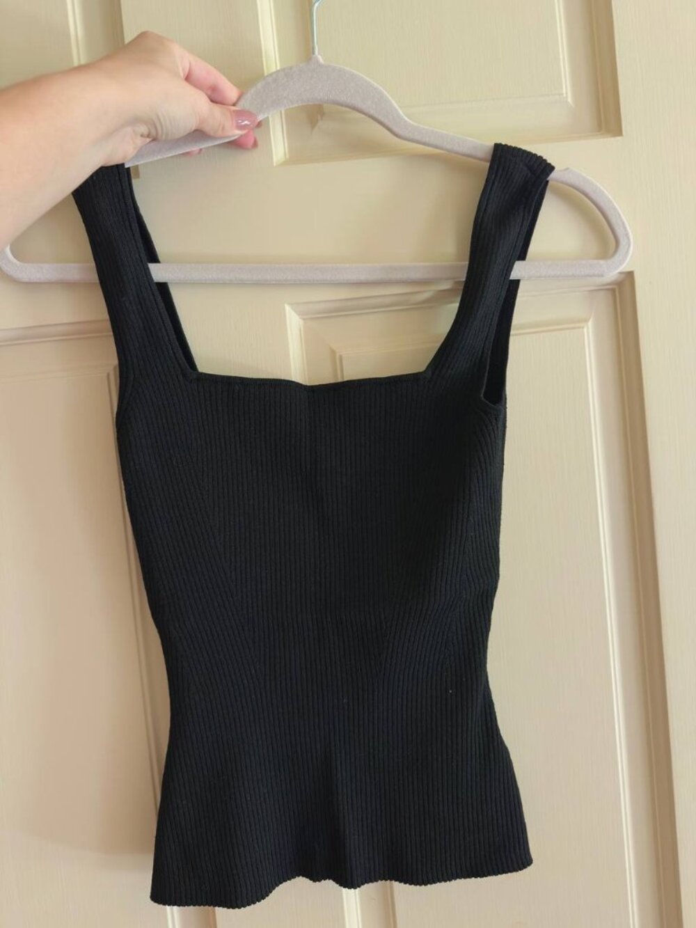 H&M Black Ribbed Sweetheart Neck Fitted Top